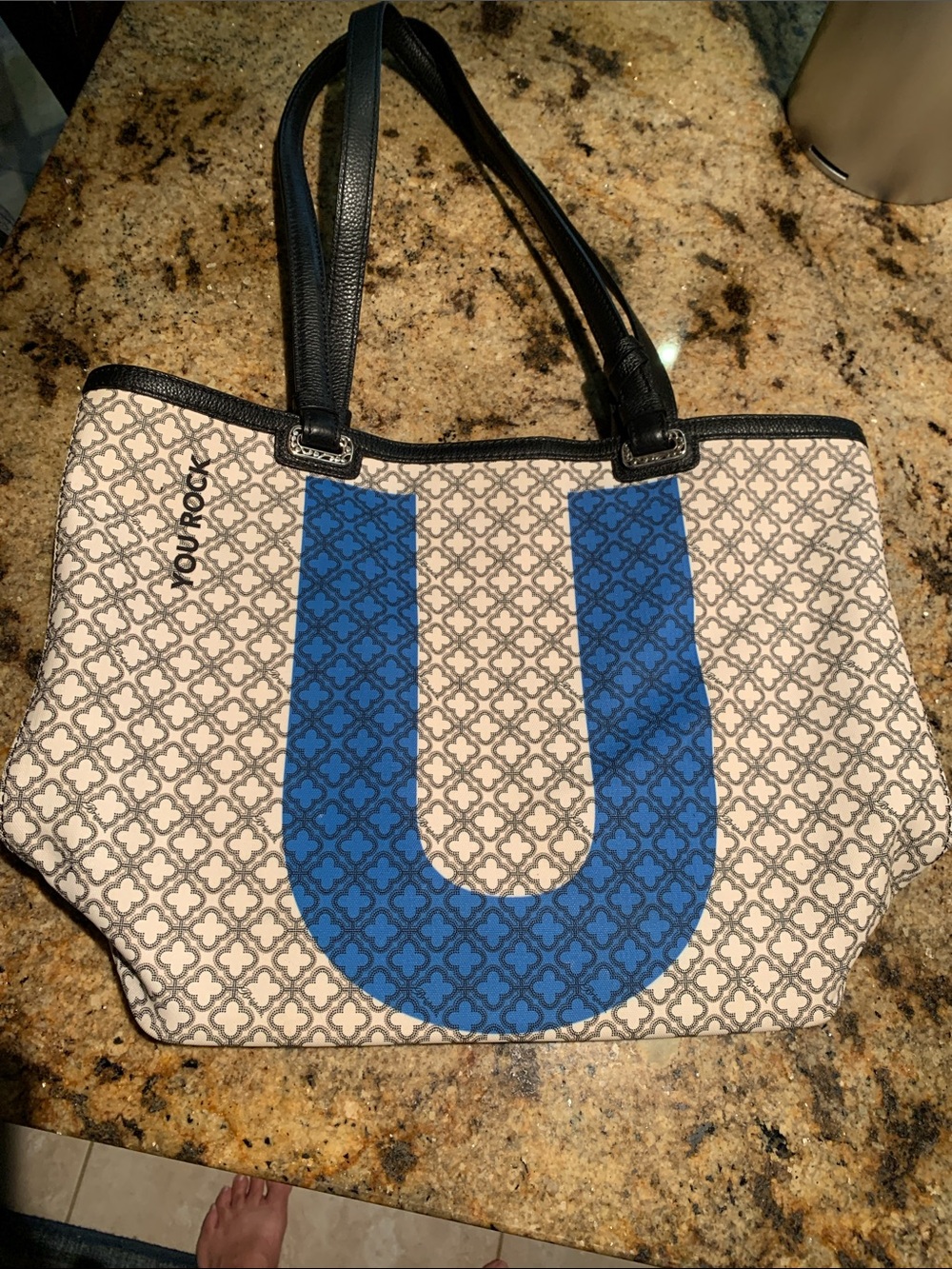 Brighton You Rock Cloverleaf Tote Bag featuring a patterned canvas body